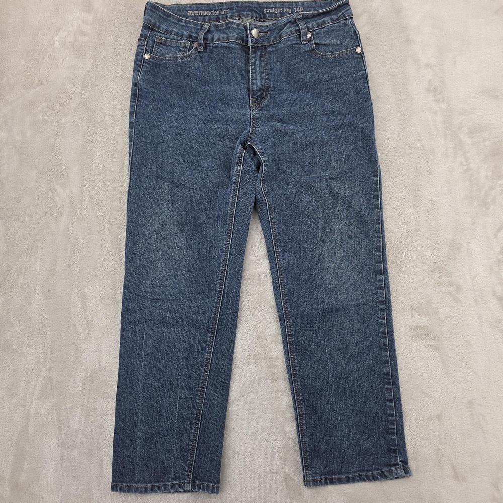 Avenue‎ Denim Jeans Womens 14P Blue High Rise Straight Leg Stretch Petite Denim